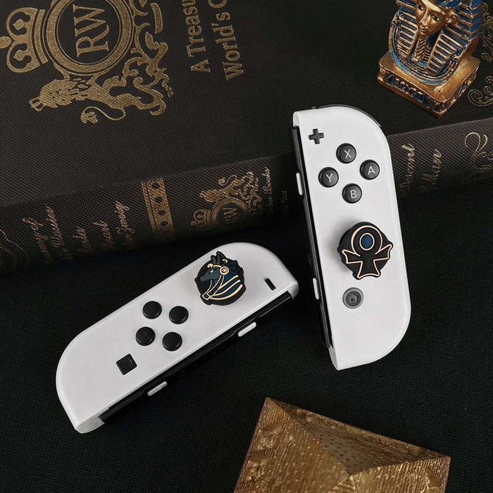 Anubis Switch Joystick Caps: Enhanced Gaming Control: black, dark navy blue Anubis/jackal character and ankh symbol, cartoon