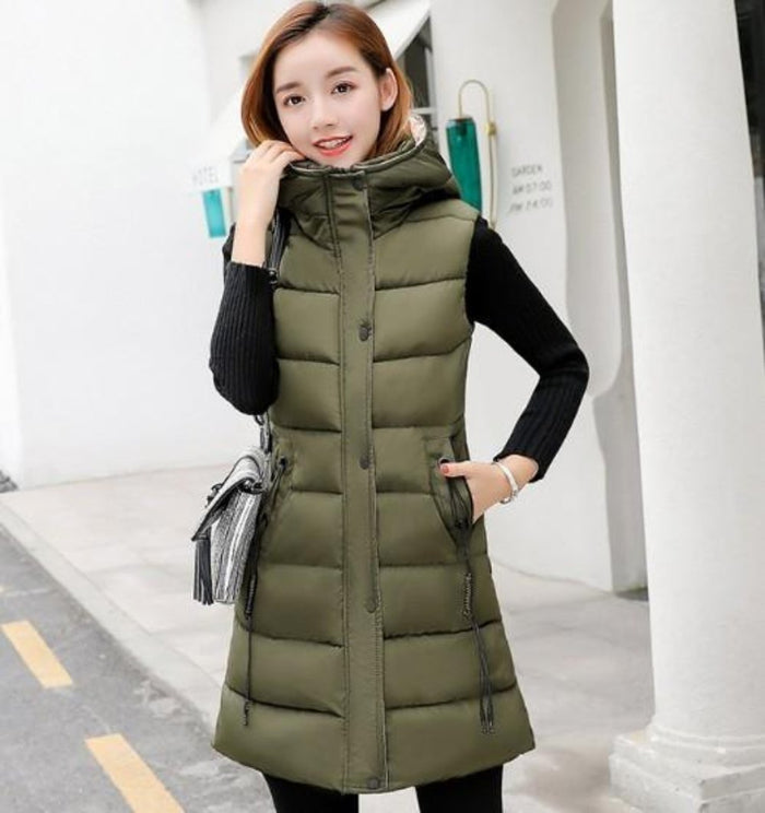 Army Green Puffer Vest with High Collar and Hood for Women's Winter Wear: olive green, black hooded puffer vest, casual style