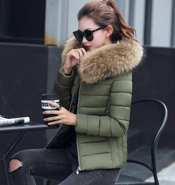 Army Green Slim Fit Hooded Zip Up Winter Short Coat for Women: olive green, tan brown hooded puffer jacket, casual winter out