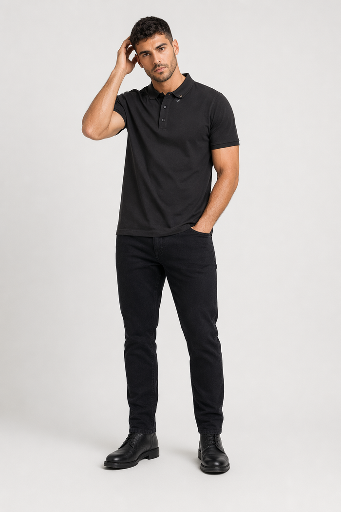 Arrow Pattern Men's Polo Shirt Black-