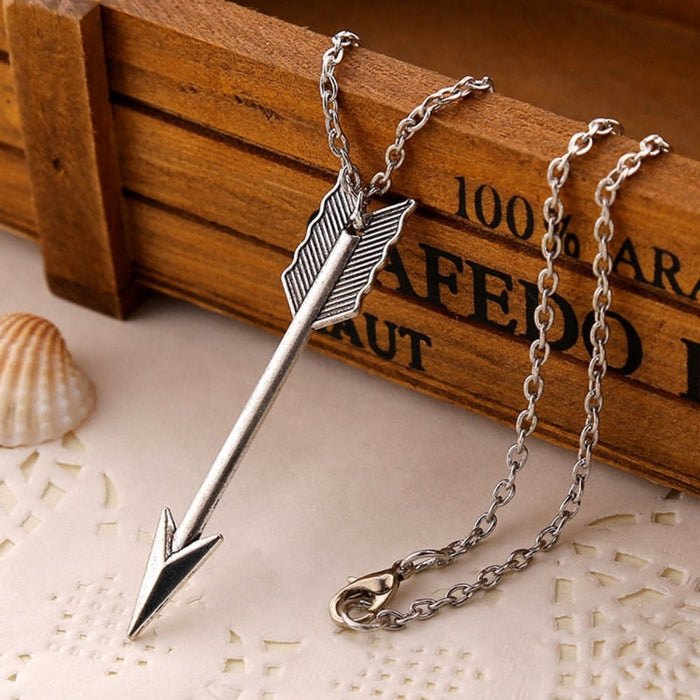 Arrow Pendant Long Unisex Necklace: silver arrow, minimal style
