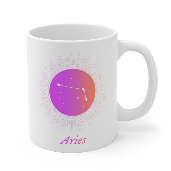 Astrological Mug for ARIES: white, purple Aries zodiac constellation, minimal celestial zodiac style