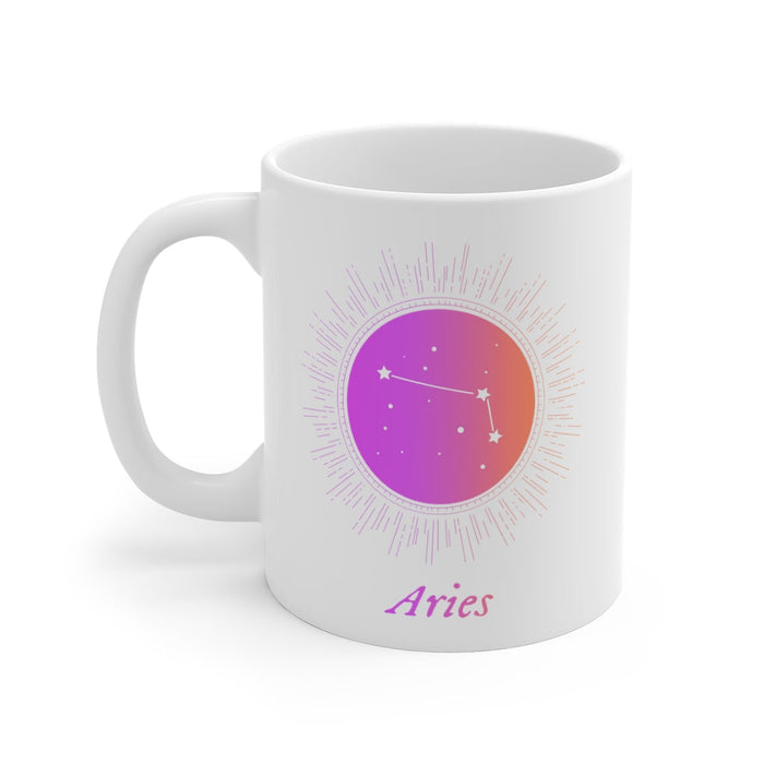 Astrological Mug for ARIES: white, purple Aries zodiac constellation, minimal celestial zodiac style