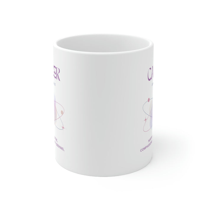 Astrological Traits of Cancer Mug: white, purple Cancer zodiac sign, minimal pastel zodiac-themed graphic style