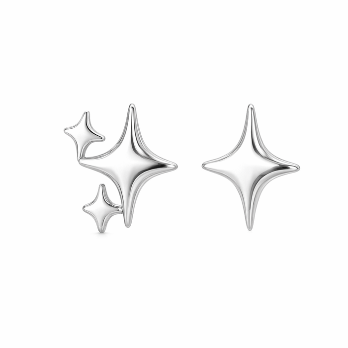 Asymmetric Star-shaped Earrings Silver