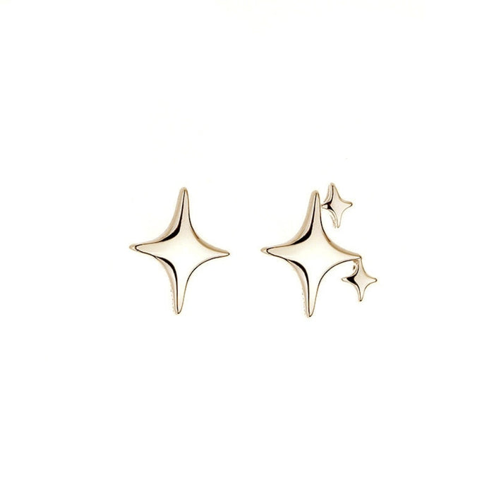 Asymmetric Star-shaped Earrings: silver, white four-point star, minimal style