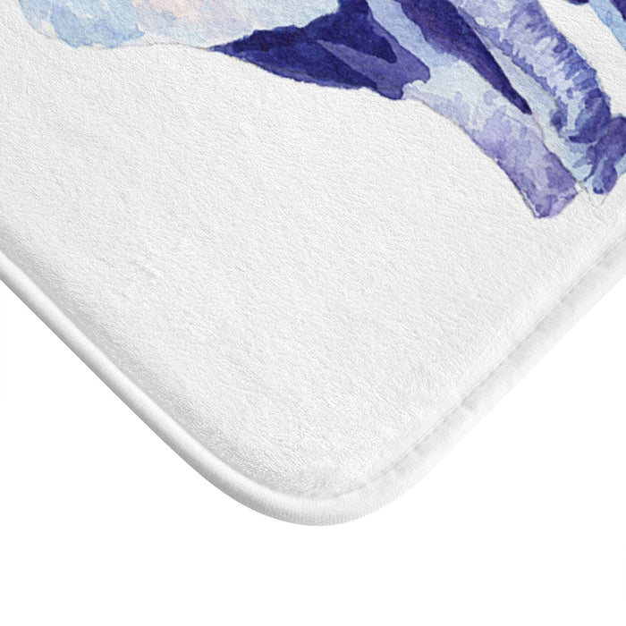 Auspicious Elephant Bath Mat for Mother and Baby Home Decor: white, light blue elephants, watercolor animal illustration styl