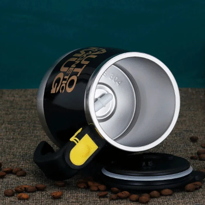 Automatic Self-Stirring USB Coffee Mug: black, silver self-stirring mug, novelty style