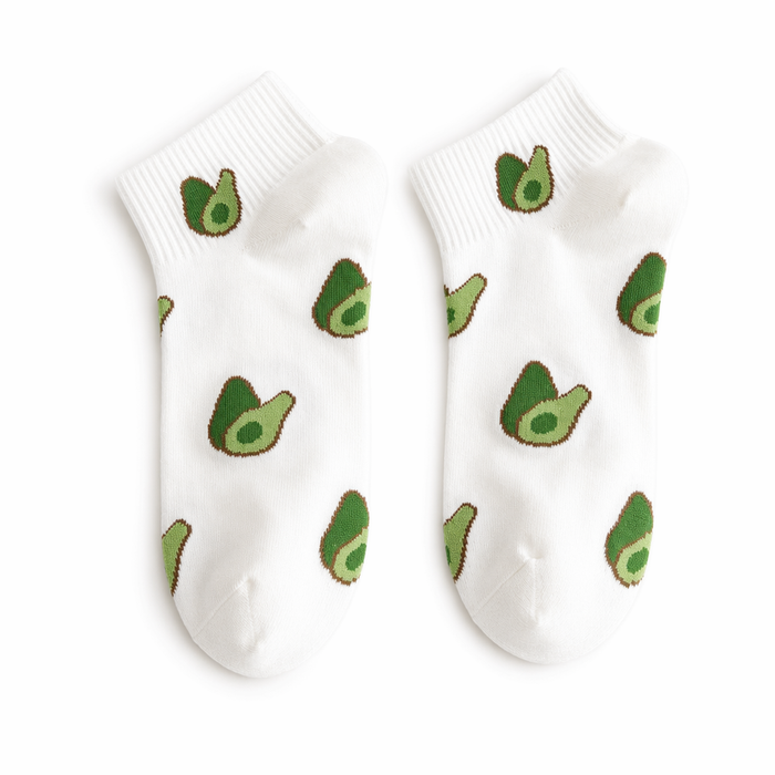 Avocado-Hued Kawaii Socks for Fashionistas White
