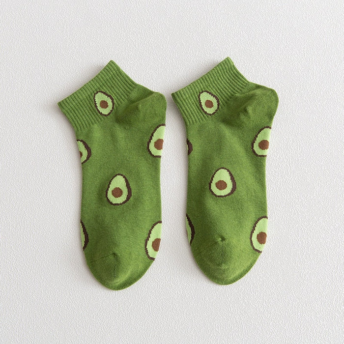 Avocado-Hued Kawaii Socks for Fashionistas: light green, dark green avocado theme, cartoon style