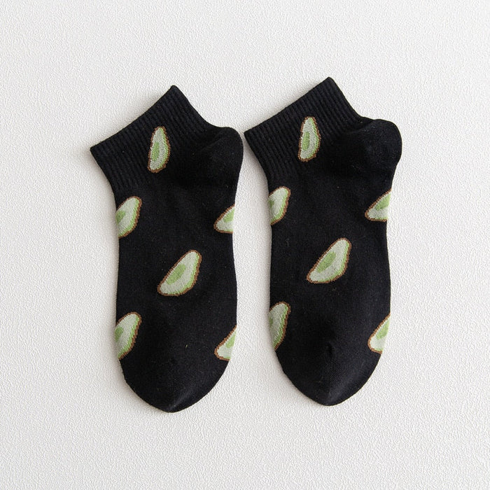 Avocado-Hued Kawaii Socks for Fashionistas: light green, dark green avocado theme, cartoon style
