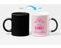 Baby Shower Heat Sensitive Color Changing Mug for Girls: light pink, bright pink baby announcement theme, minimal graphic sty