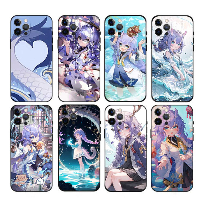 Bailu Honkai Star Rail Phone Case: purple, blue anime-style purple-haired female character, anime, cartoon, kawaii style
