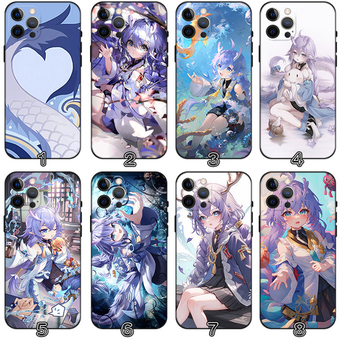 Bailu Honkai Star Rail Phone Case: purple, blue anime-style purple-haired female character, anime, cartoon, kawaii style