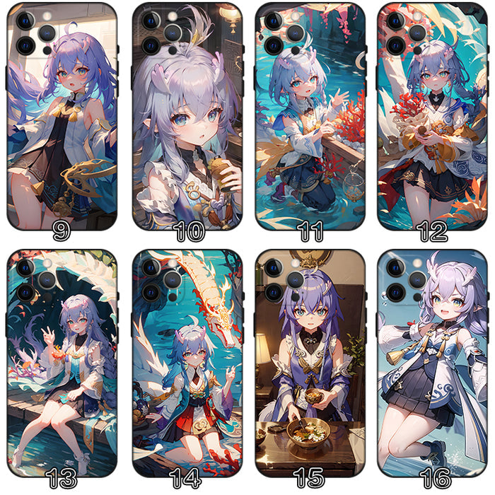 Bailu Honkai Star Rail Phone Case: purple, blue anime-style purple-haired female character, anime, cartoon, kawaii style