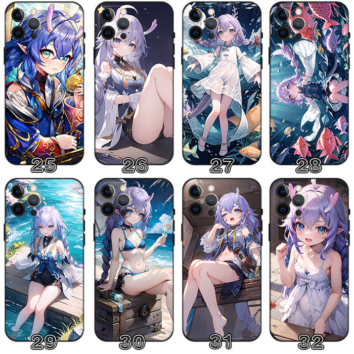 Bailu Honkai Star Rail Phone Case: purple, blue anime-style purple-haired female character, anime, cartoon, kawaii style