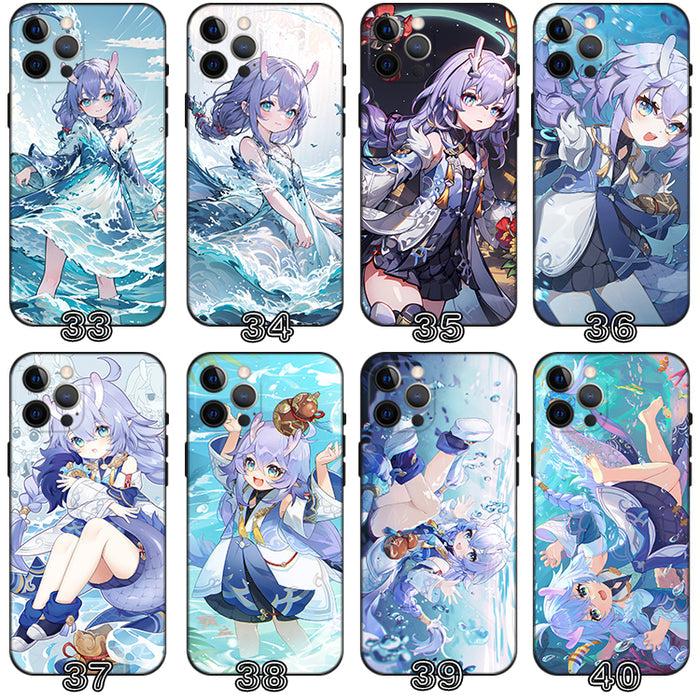 Bailu Honkai Star Rail Phone Case: purple, blue anime-style purple-haired female character, anime, cartoon, kawaii style
