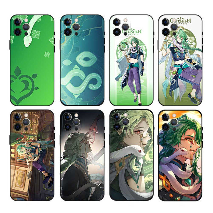 Baizhu Phone Case with TPU Protection: green, teal anime-style green-haired character, anime, fantasy, cartoon style