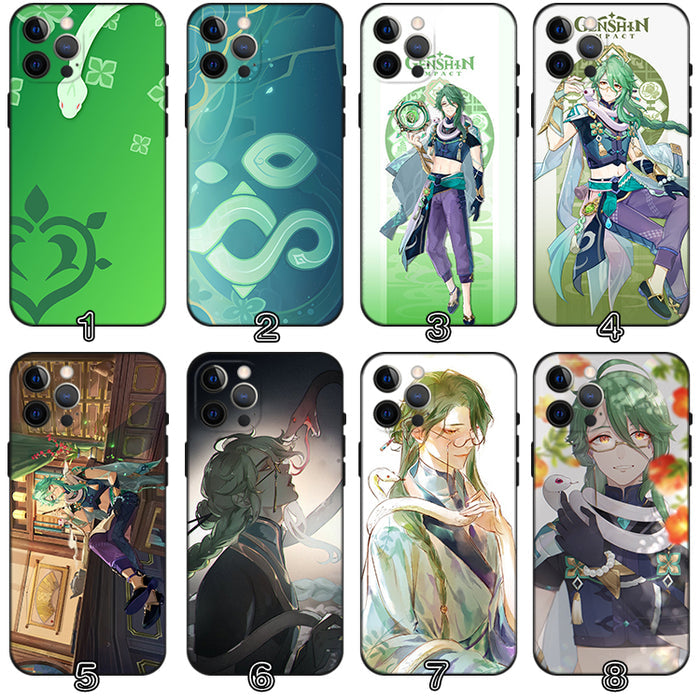 Baizhu Phone Case with TPU Protection: green, teal anime-style green-haired character, anime, fantasy, cartoon style