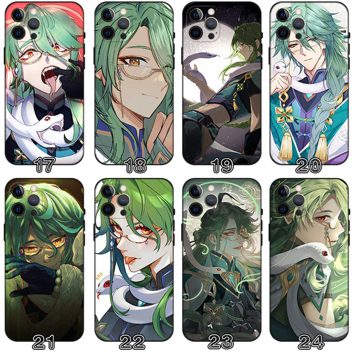Baizhu Phone Case with TPU Protection: green, teal anime-style green-haired character, anime, fantasy, cartoon style