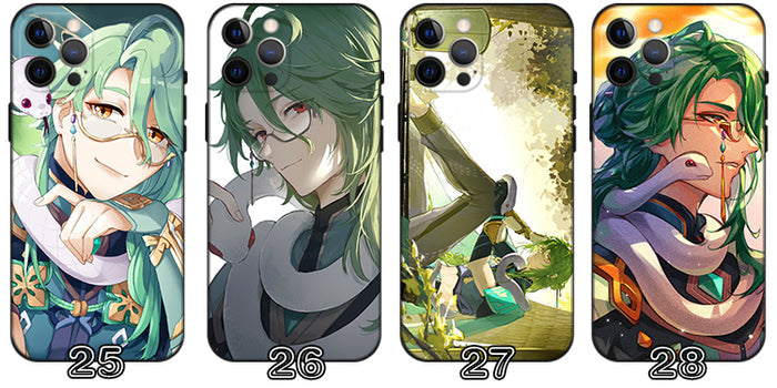 Baizhu Phone Case with TPU Protection: green, teal anime-style green-haired character, anime, fantasy, cartoon style