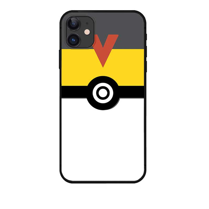 Ball Phone Case with 7 Designs: black, dark gray Poké Ball-inspired graphic with a red V-shaped mark, cartoon graphic style