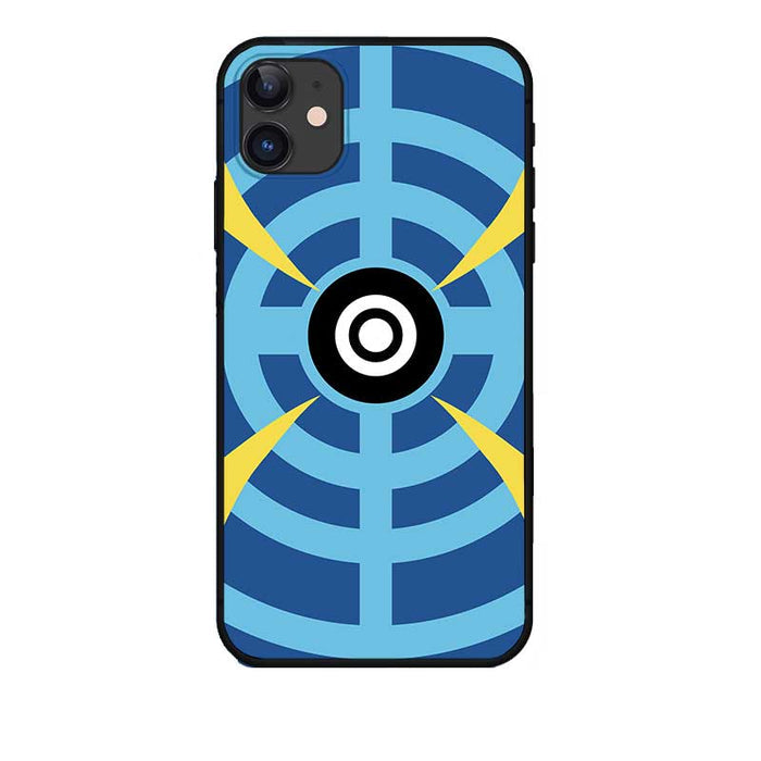 Ball Phone Case with 7 Designs: black, dark gray Poké Ball-inspired graphic with a red V-shaped mark, cartoon graphic style