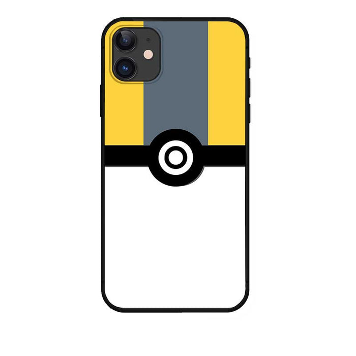 Ball Phone Case with 7 Designs: black, dark gray Poké Ball-inspired graphic with a red V-shaped mark, cartoon graphic style