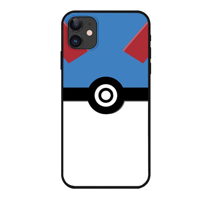 Ball Phone Case with 7 Designs: black, dark gray Poké Ball-inspired graphic with a red V-shaped mark, cartoon graphic style