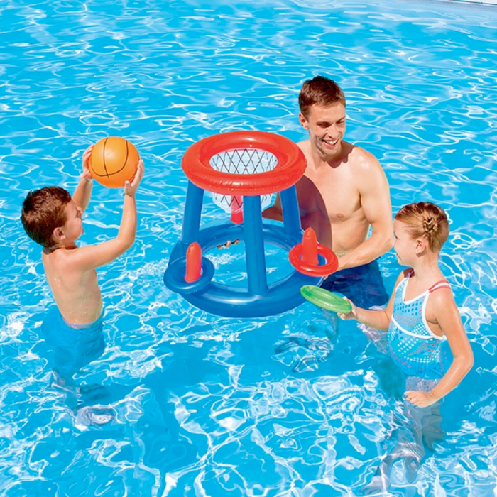 Basketball Hoop Set for Inflatable Swimming Pool: blue, red basketball, cartoon-like toy design style
