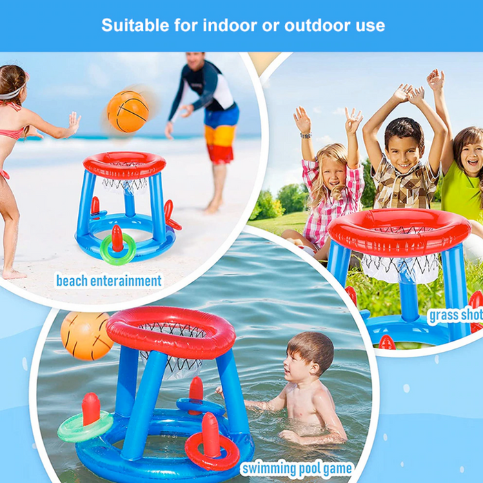 Basketball Hoop Set for Inflatable Swimming Pool: blue, red basketball, cartoon-like toy design style