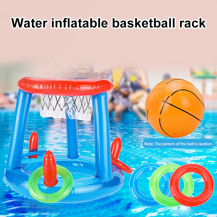 Basketball Hoop Set for Inflatable Swimming Pool: blue, red basketball, cartoon-like toy design style