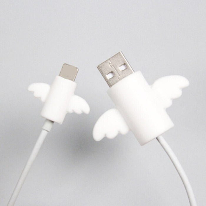 Bat Cable Protectors, Set of 2: white, black angel wings and bat wings, cartoon, cute style