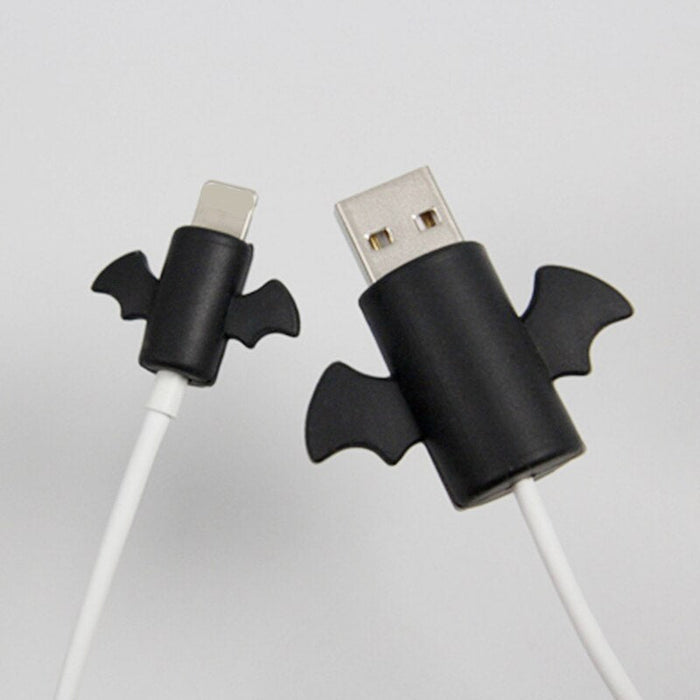 Bat Cable Protectors, Set of 2: white, black angel wings and bat wings, cartoon, cute style