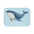 Bath Mat Featuring the Majestic Humpback Whale: light blue, dark blue whale, watercolor cartoon style