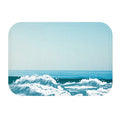 Bath Mat with a Coastal Theme: light blue, teal ocean waves, illustrated, Japanese wave-inspired style