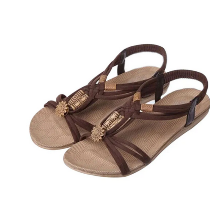 Beaded Low Heel Sandals for Women: beige, tan flat sandals, bohemian style