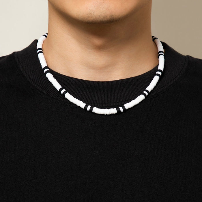 Beaded Necklace for Men: white, black beaded necklace, minimal style