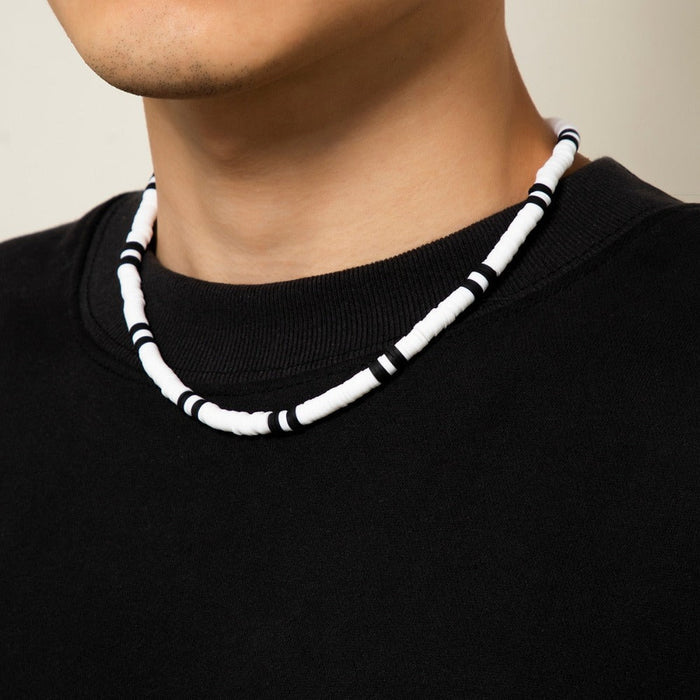 Beaded Necklace for Men: white, black beaded necklace, minimal style
