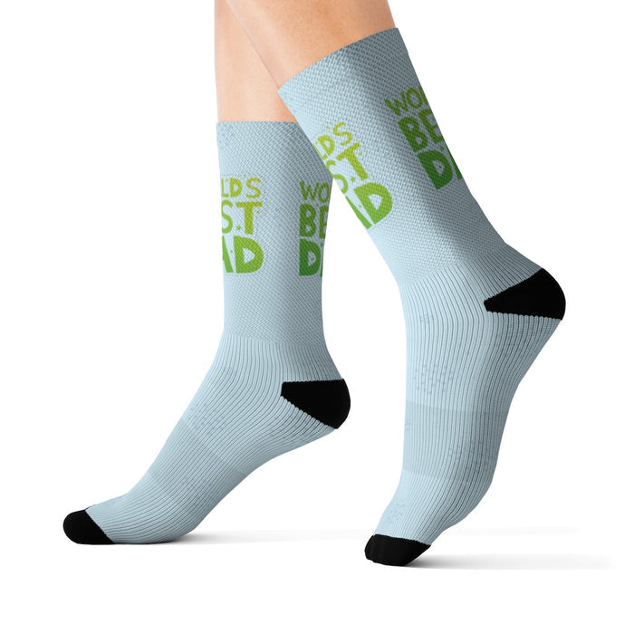 Best Dad Socks, The Ultimate Novelty Gift for Fathers: light blue, green World's Best Dad text theme, graphic text novelty st