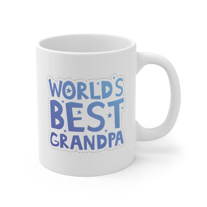 Best Grandfather in the World Mug: white, blue Grandpa, typographic graphic style
