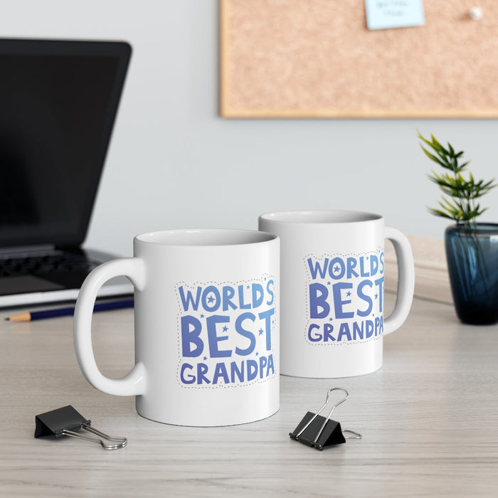 Best Grandfather in the World Mug: white, blue Grandpa, typographic graphic style