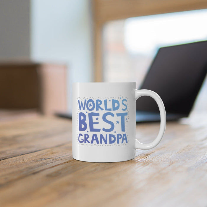 Best Grandfather in the World Mug: white, blue Grandpa, typographic graphic style