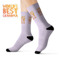 Best Grandma Novelty Socks Ever: light lavender, black "World's Best Grandma" text theme, playful graphic style