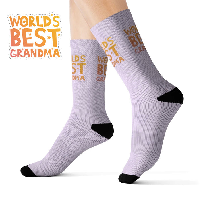 Best Grandma Novelty Socks Ever: light lavender, black "World's Best Grandma" text theme, playful graphic style