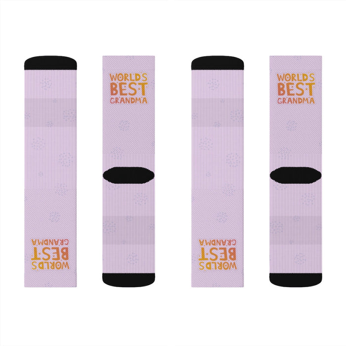 Best Grandma Novelty Socks Ever: light lavender, black "World's Best Grandma" text theme, playful graphic style