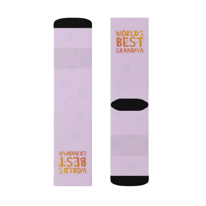 Best Grandma Novelty Socks Ever: light lavender, black "World's Best Grandma" text theme, playful graphic style