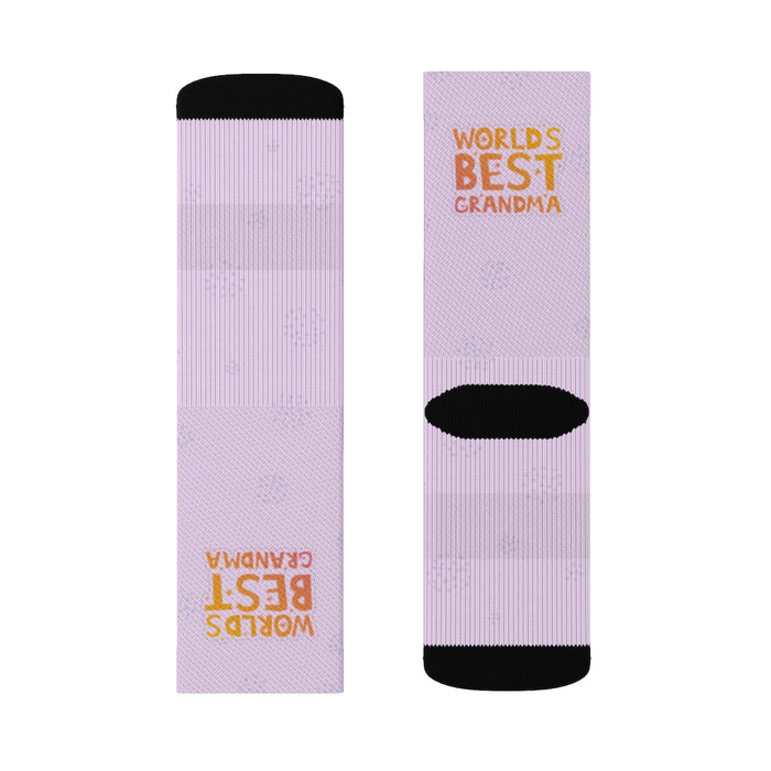 Best Grandma Novelty Socks Ever: light lavender, black "World's Best Grandma" text theme, playful graphic style