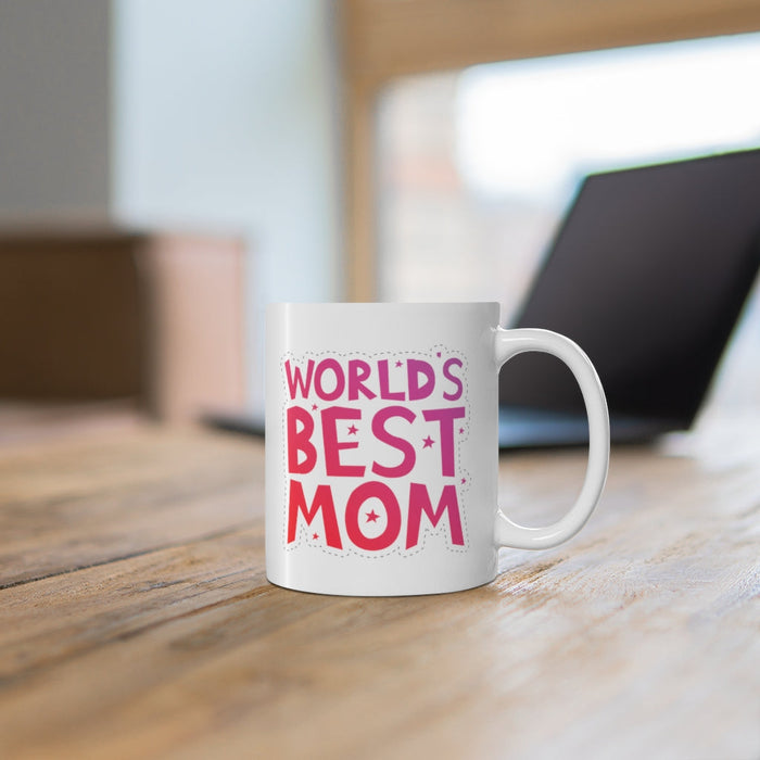 Best Mother Mug, Top Rated Mom Cup: white, pink mother-themed text, bold playful typography style