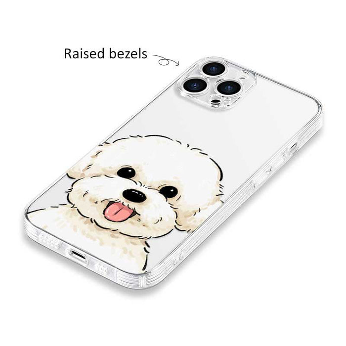 Bichon Frise Phone Case with Protection: clear, white white fluffy dog, kawaii cartoon style
